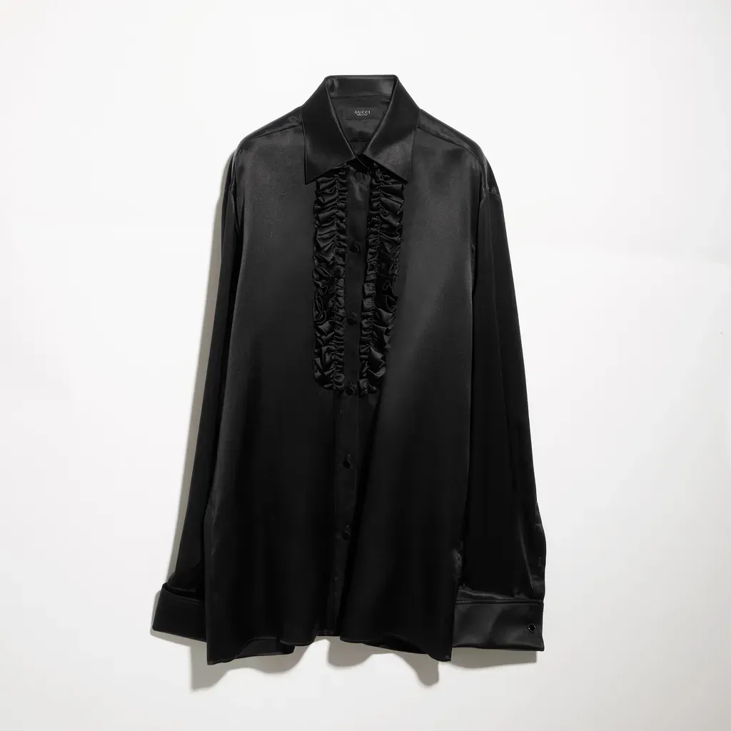 Silk Satin Shirt With Rouches