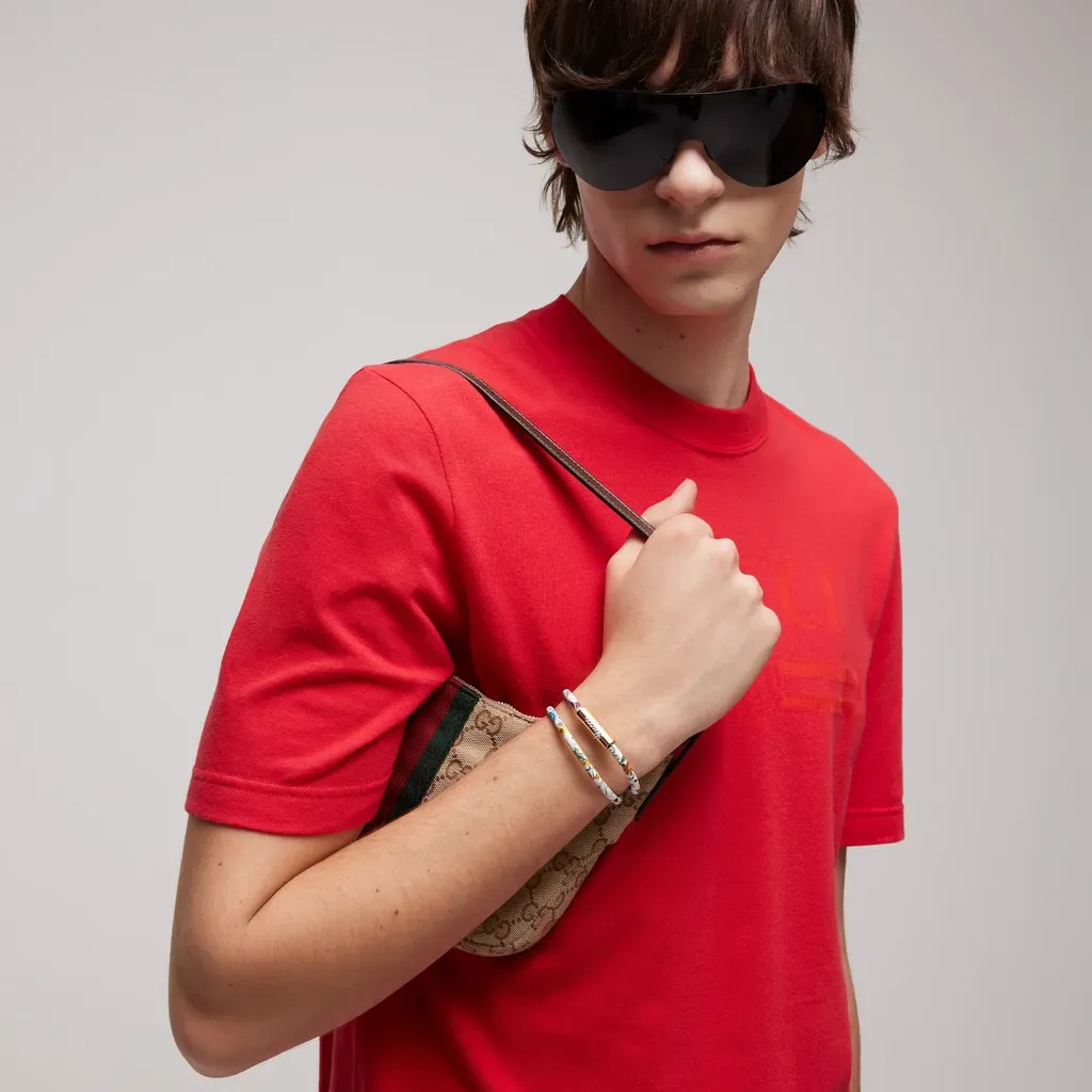 Leather Double Bracelet With Gucci Script