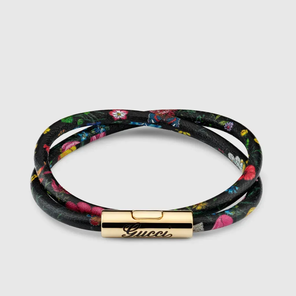 Leather Double Bracelet With Gucci Script