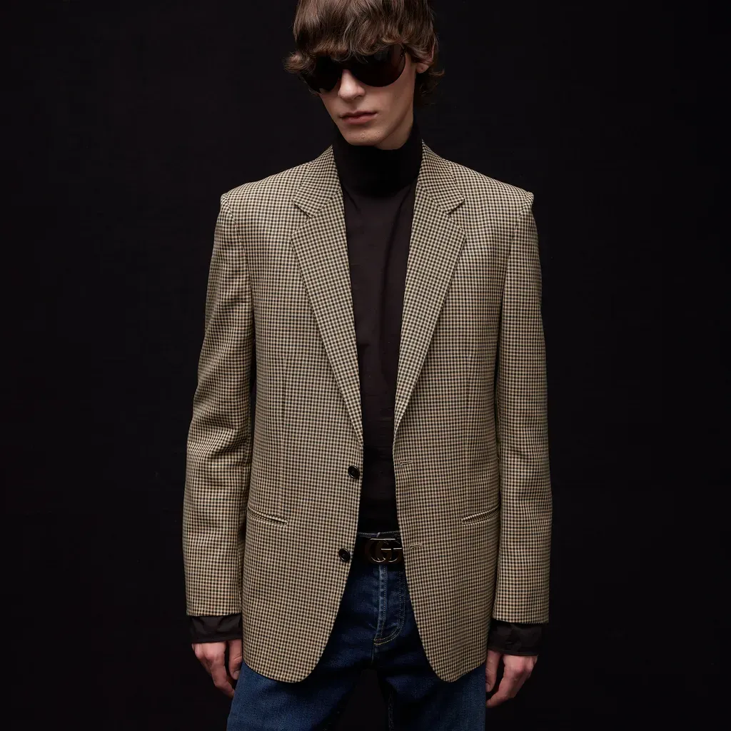 Gingham Wool Single-Breasted Jacket