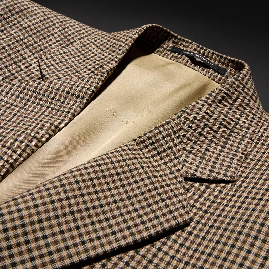 Gingham Wool Single-Breasted Jacket