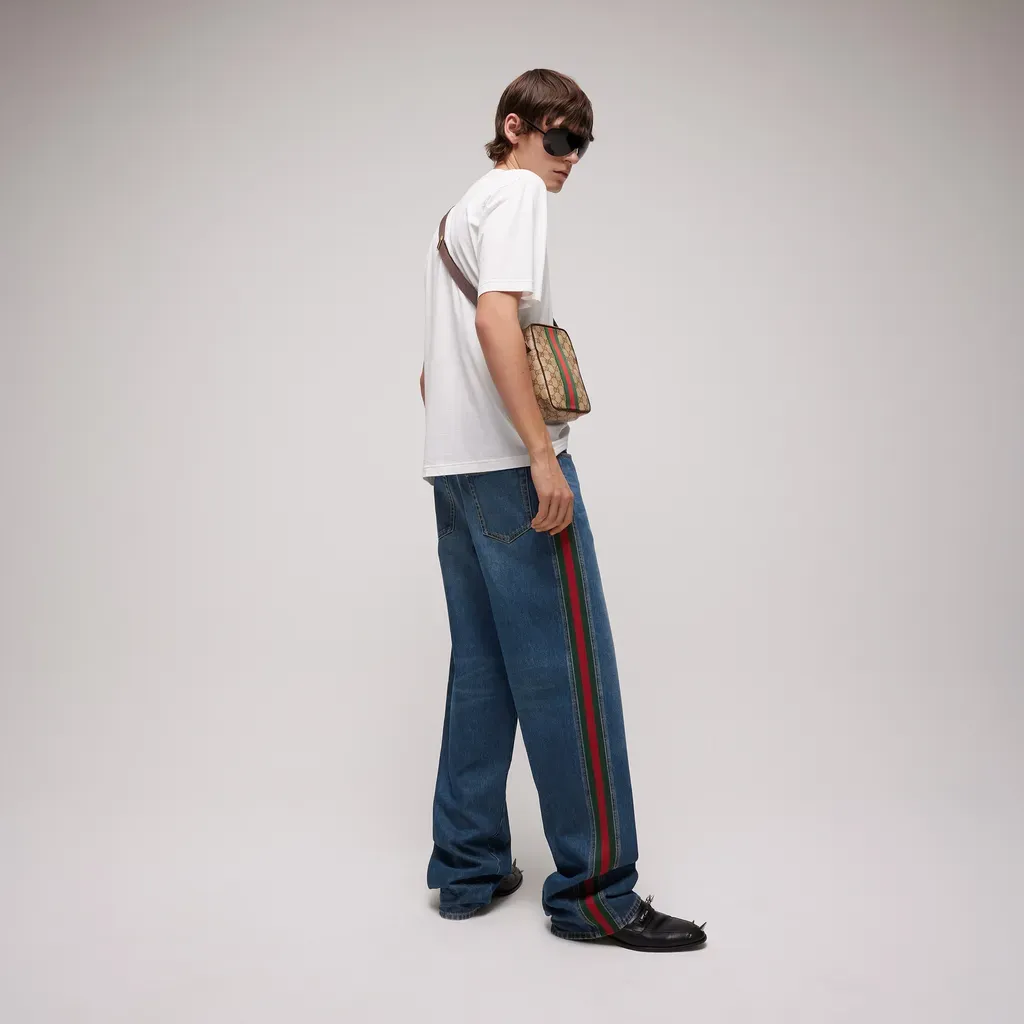 Cotton Denim Pants With Web Insert
