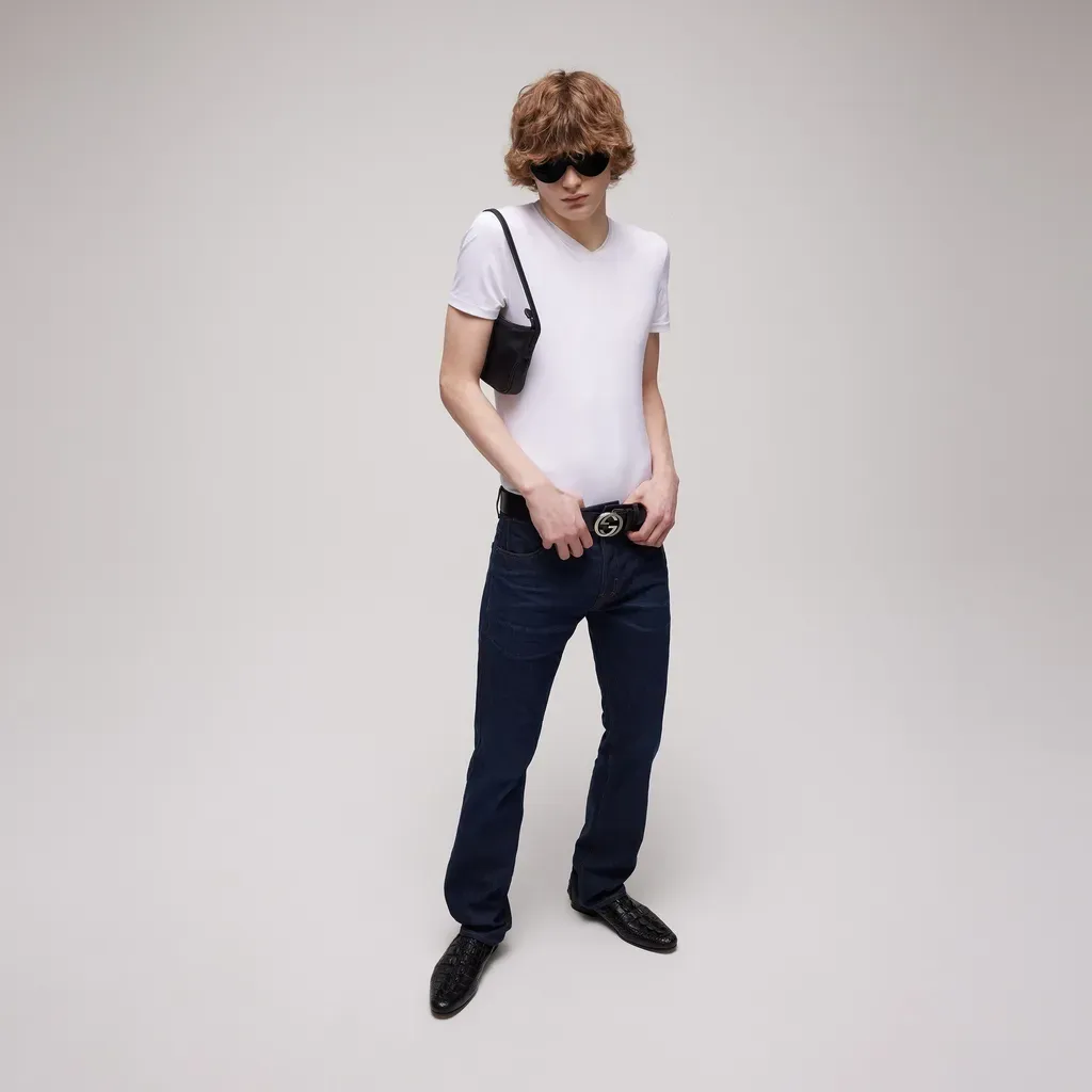Cotton Denim Pants With Embroidery