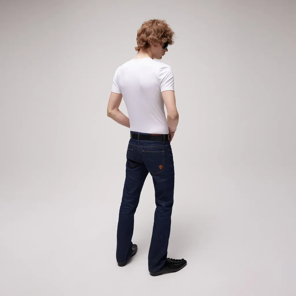 Cotton Denim Pants With Embroidery
