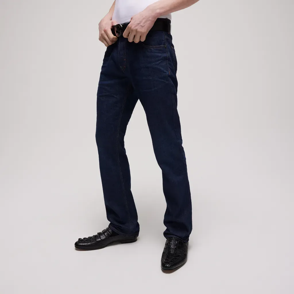 Cotton Denim Pants With Embroidery