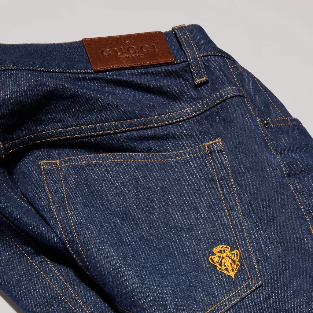 Cotton Denim Pants With Embroidery