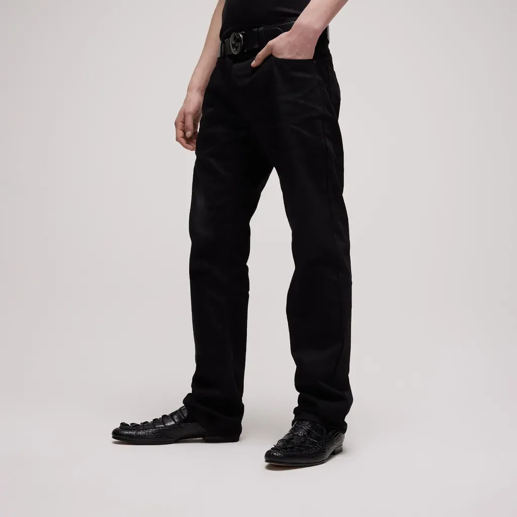 Cotton Denim Pants With Embroidery