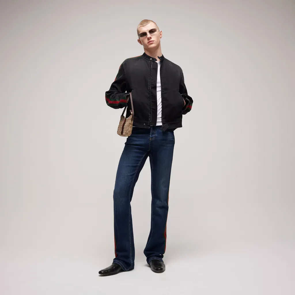 Cotton Denim Biker Jacket With Web