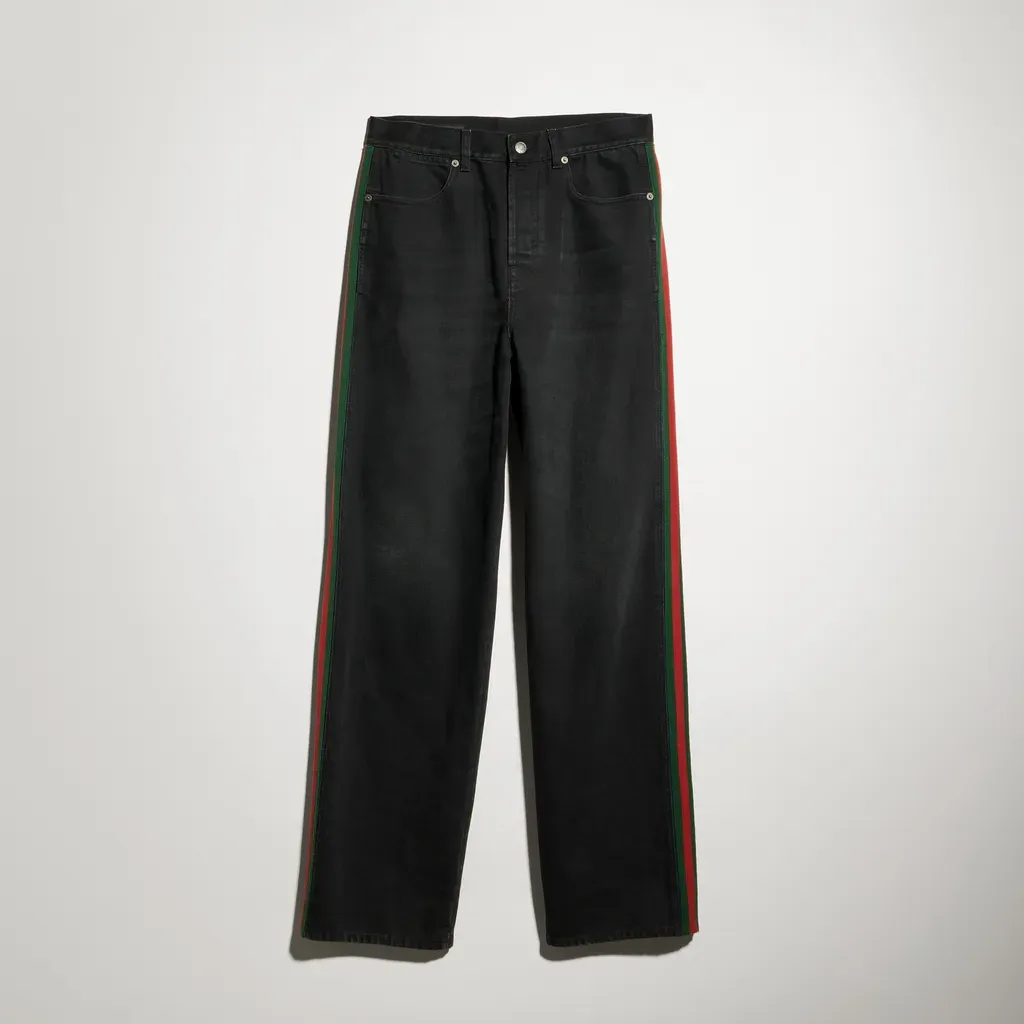 Cotton Denim Pants With Web Insert