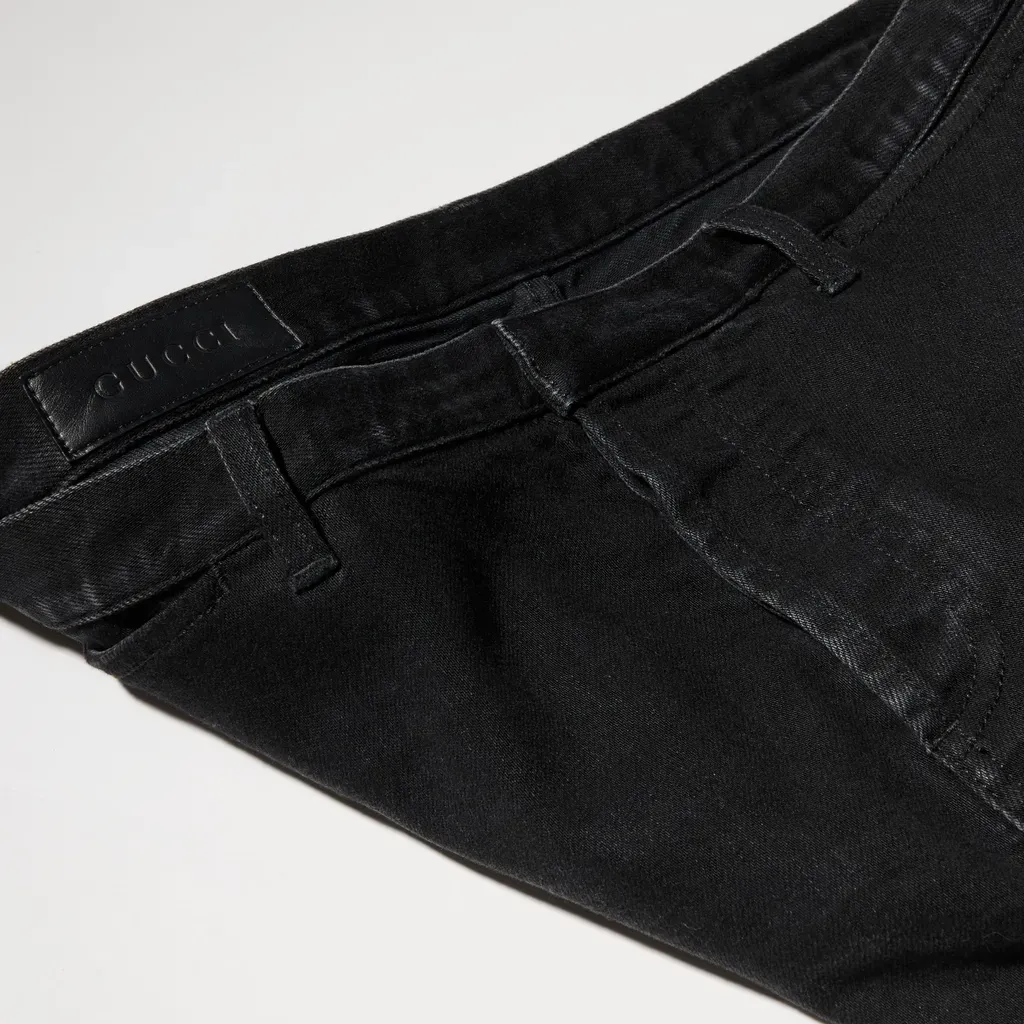 Cotton Denim Pants With Web Insert
