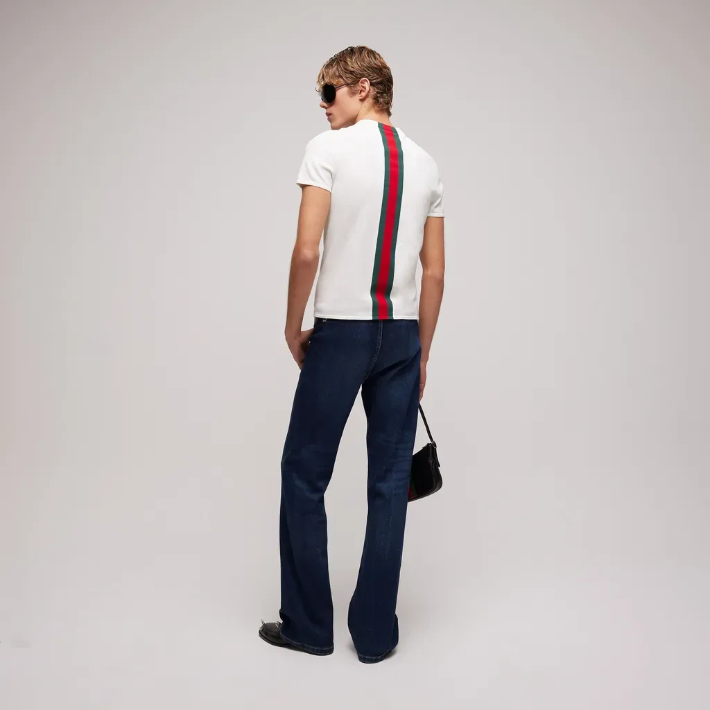 Knit Cotton T-Shirt With Web Intarsia