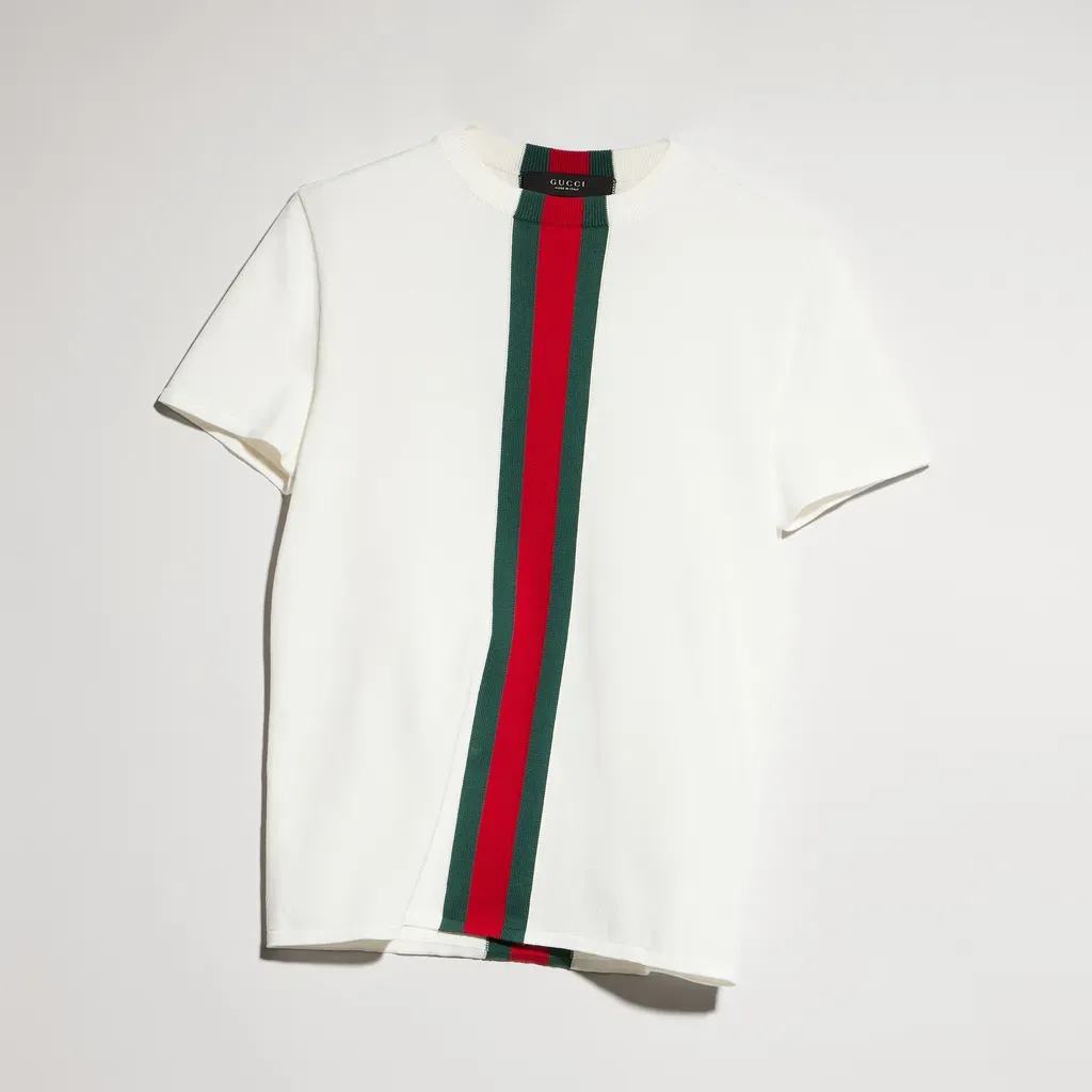 Knit Cotton T-Shirt With Web Intarsia
