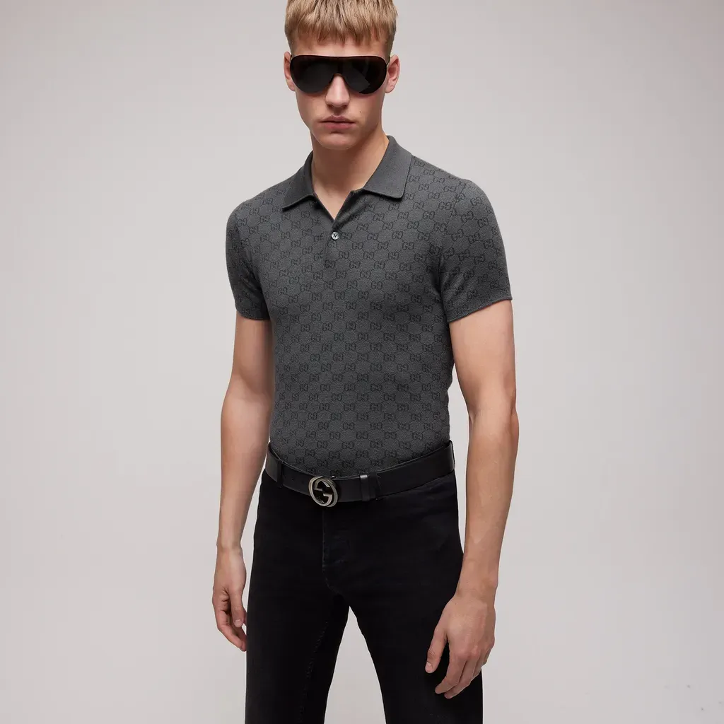 Gg Wool Silk Jacquard Polo Shirt