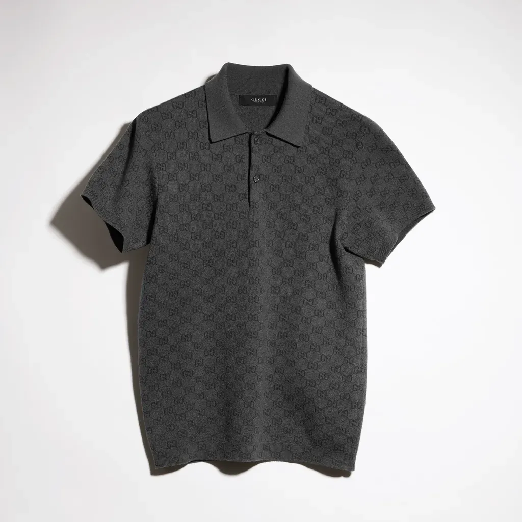 Gg Wool Silk Jacquard Polo Shirt
