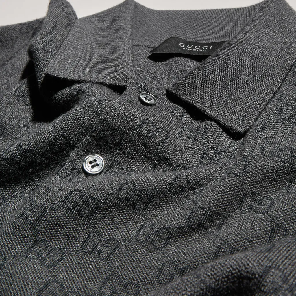 Gg Wool Silk Jacquard Polo Shirt
