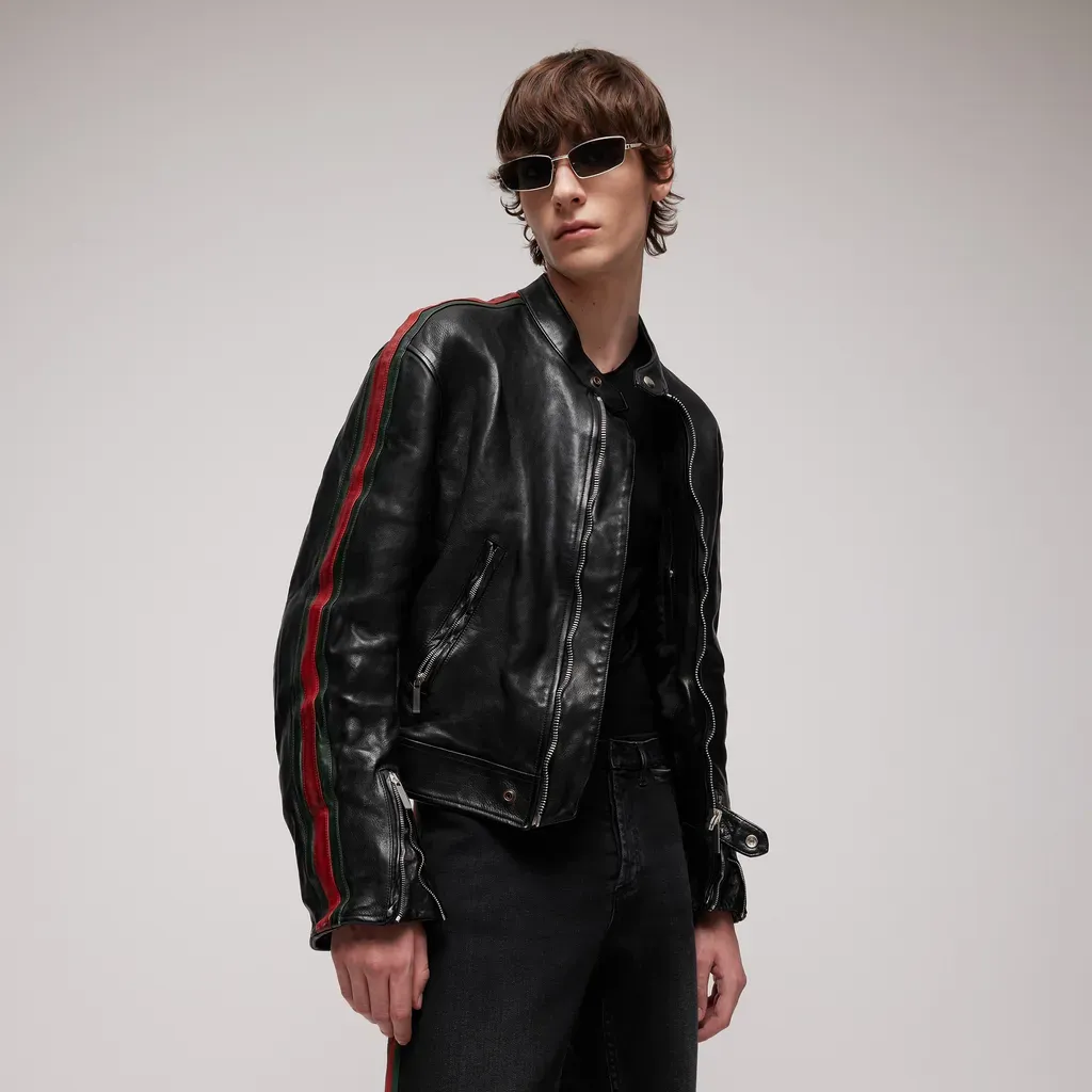 Buffalo Leather Biker Jacket With Web