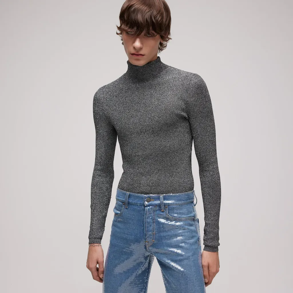 Lamé Stretch Fabric T-Shirt