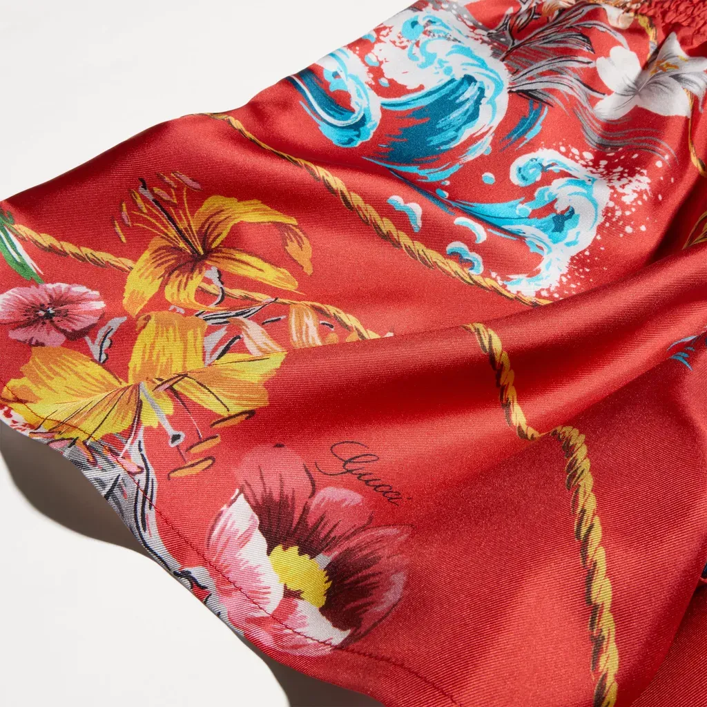 Printed Silk Twill Shorts