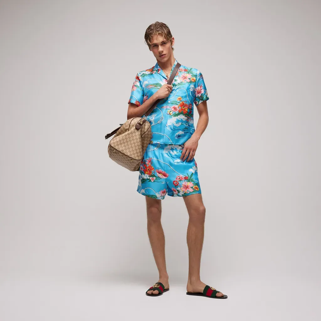 Printed Silk Twill Bowling Shirt