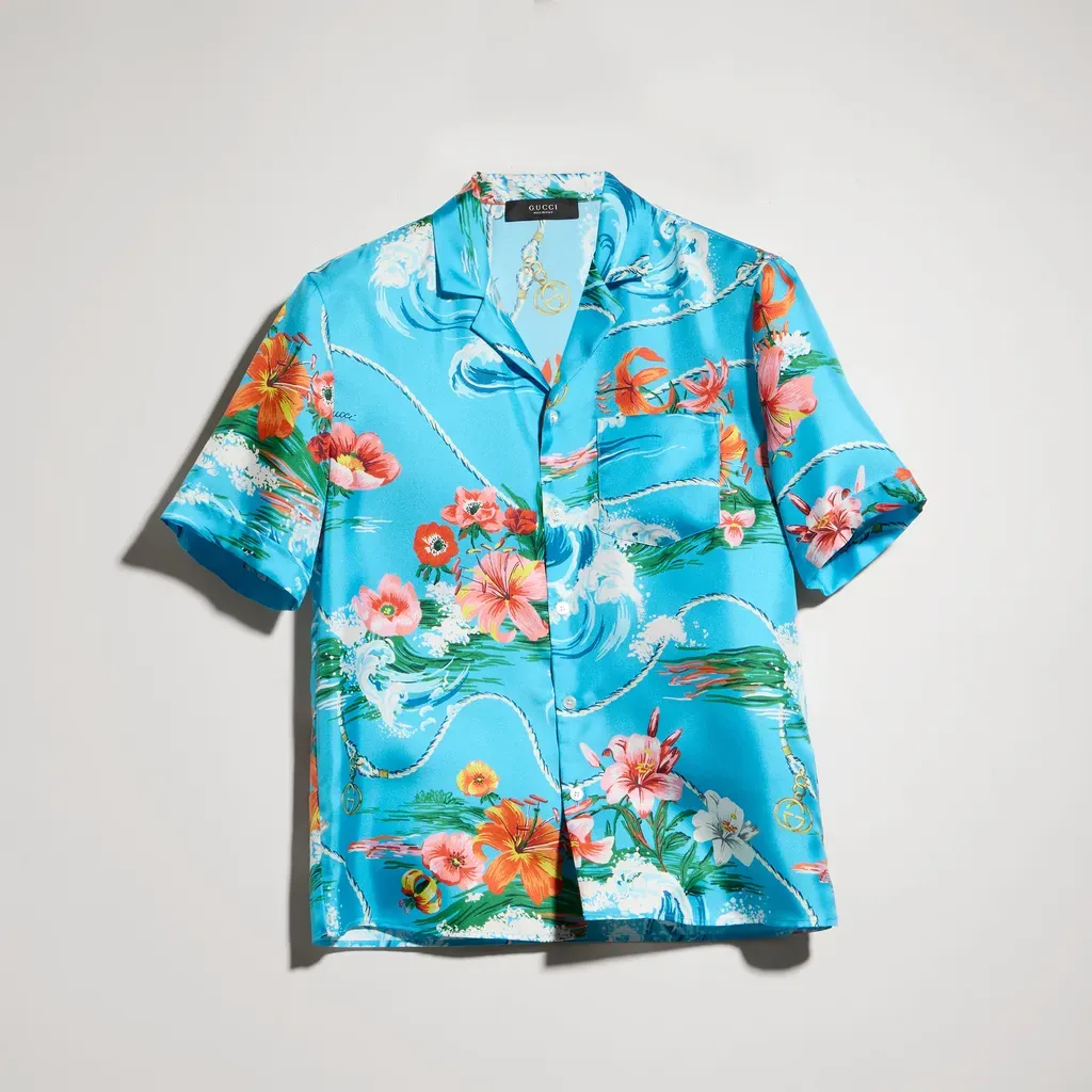 Printed Silk Twill Bowling Shirt