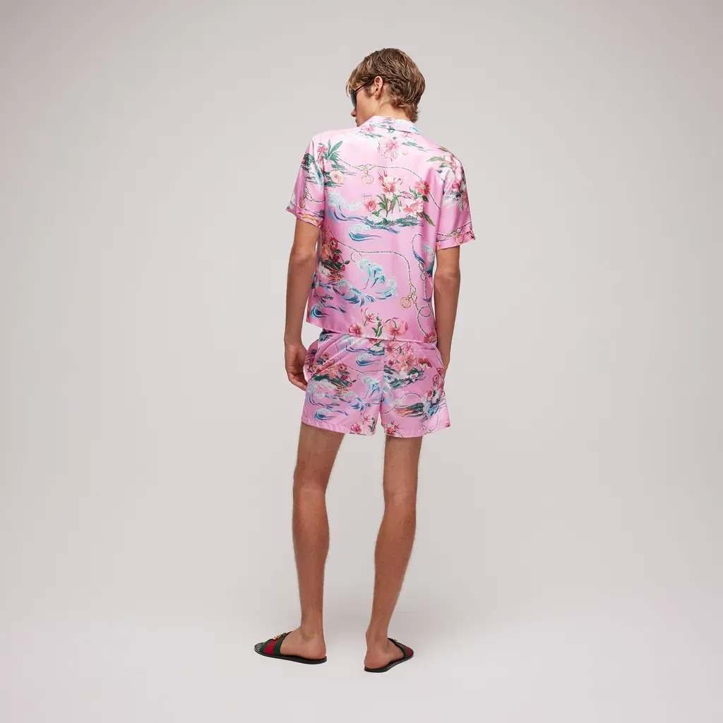 Printed Silk Twill Bowling Shirt