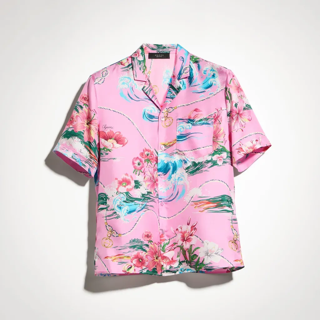 Printed Silk Twill Bowling Shirt