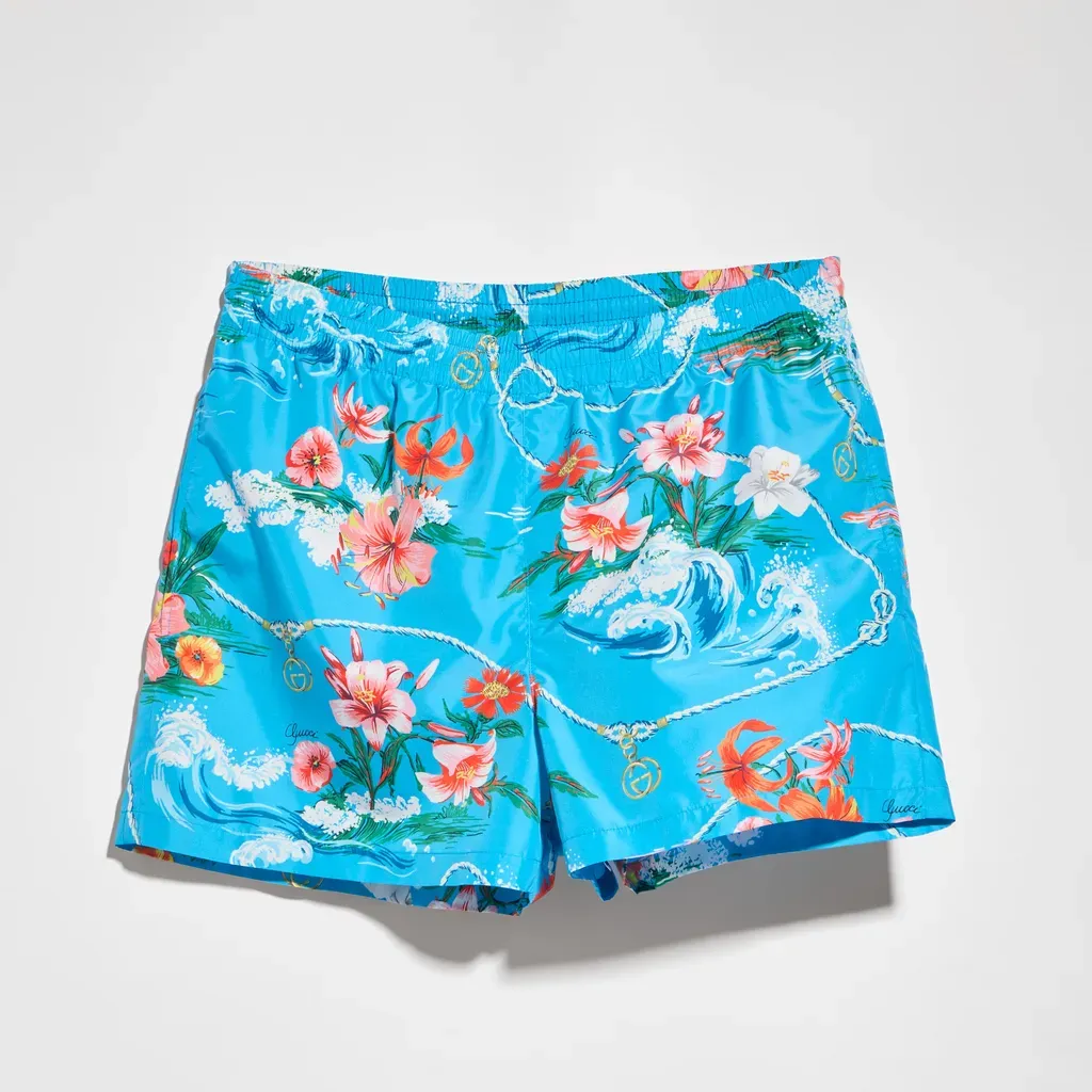 Printed Polyester Poplin Swim Shorts