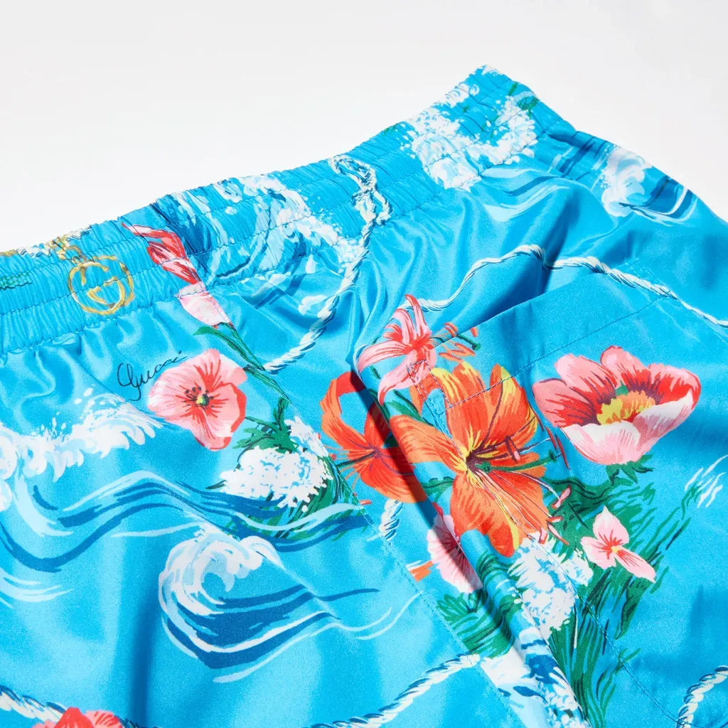 Printed Polyester Poplin Swim Shorts