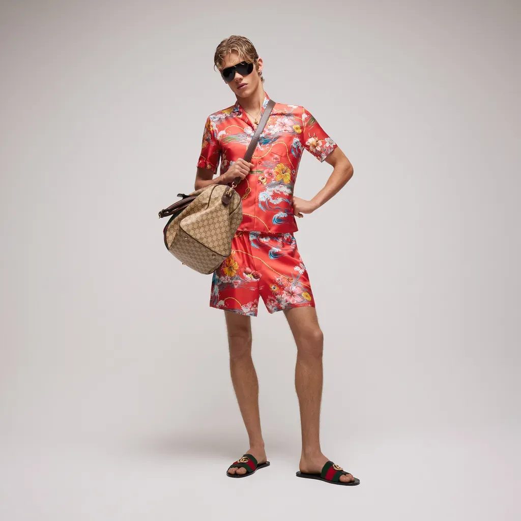 Printed Polyester Poplin Swim Shorts