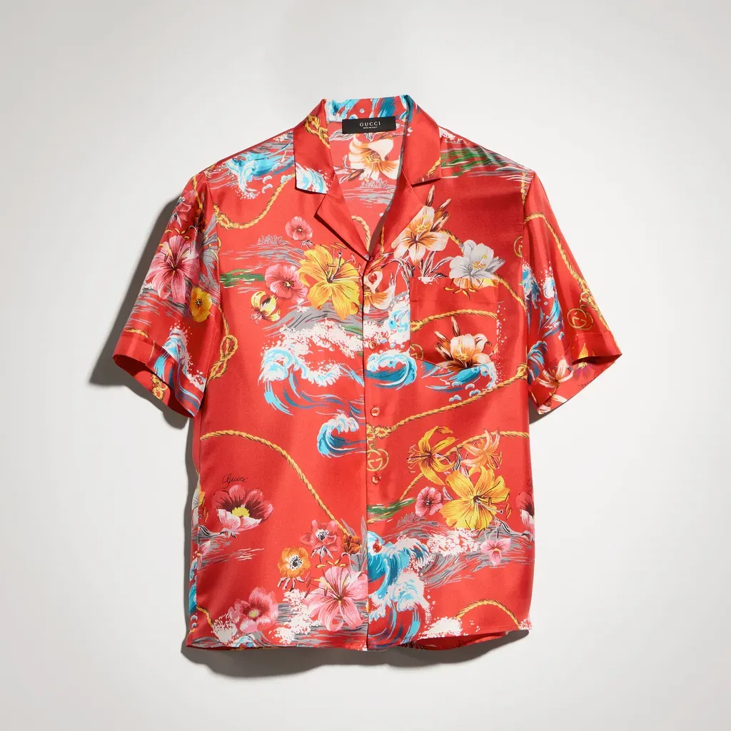Printed Silk Twill Bowling Shirt