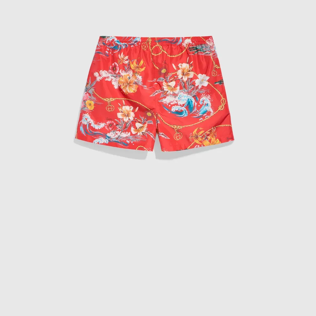 Printed Polyester Poplin Swim Shorts