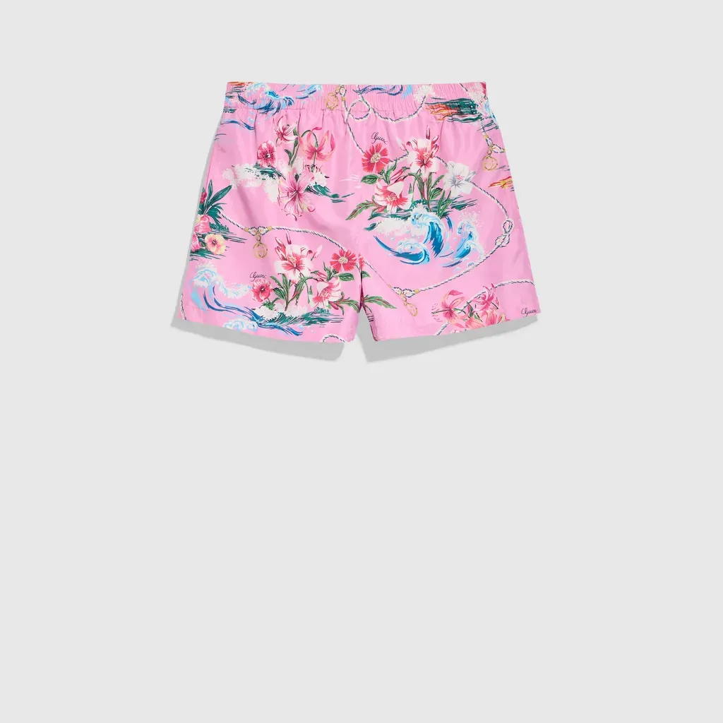 Printed Polyester Poplin Swim Shorts