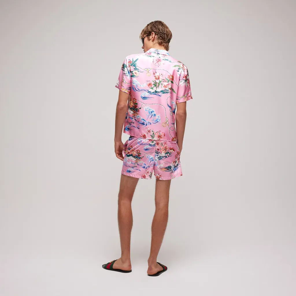 Printed Polyester Poplin Swim Shorts