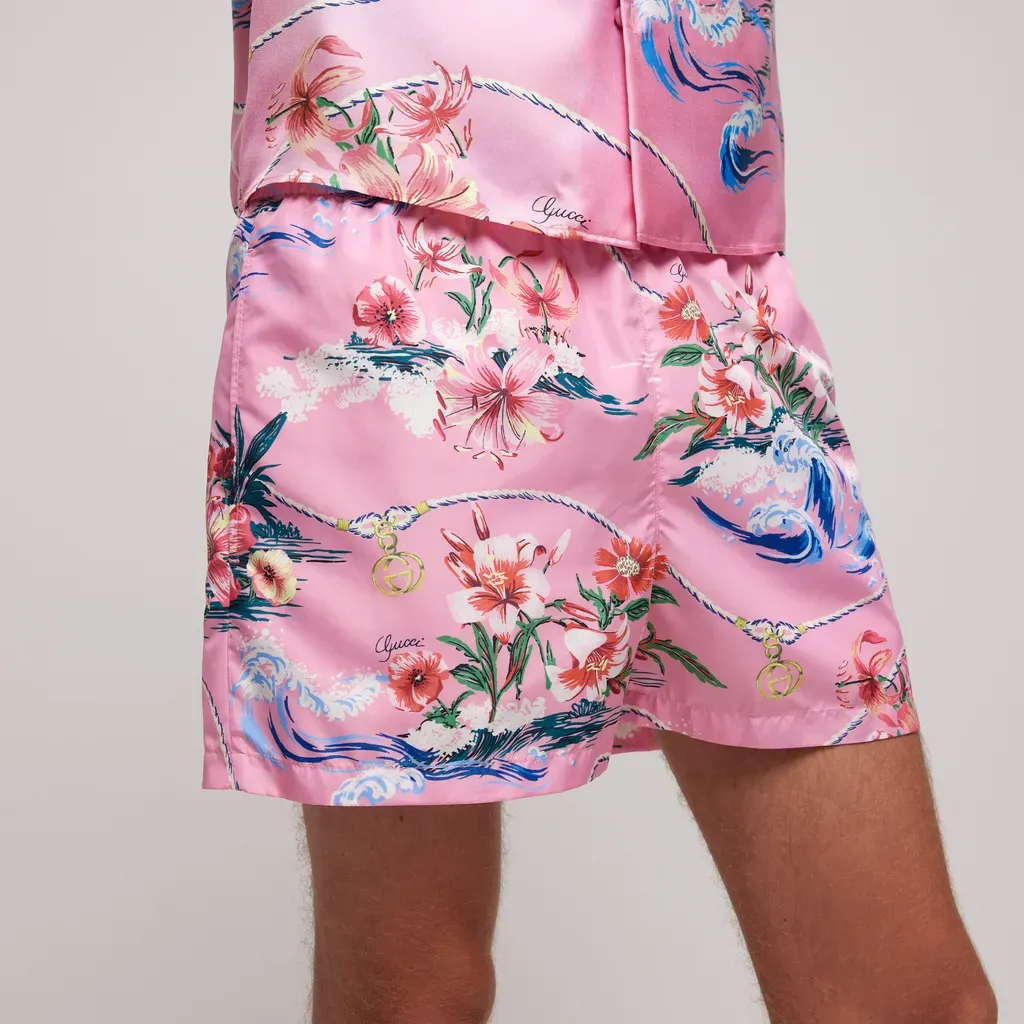 Printed Polyester Poplin Swim Shorts