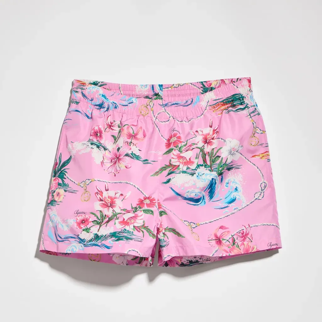Printed Polyester Poplin Swim Shorts