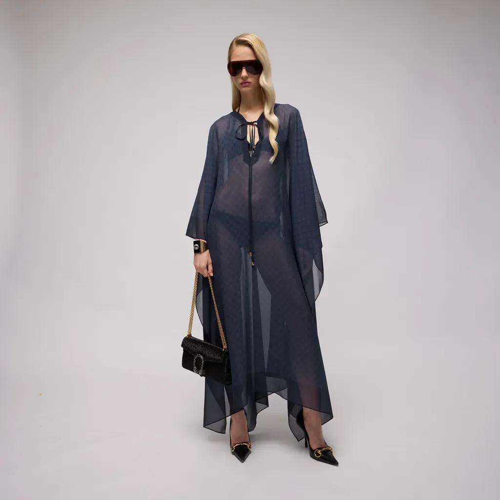 Gg Silk Georgette Cape Dress