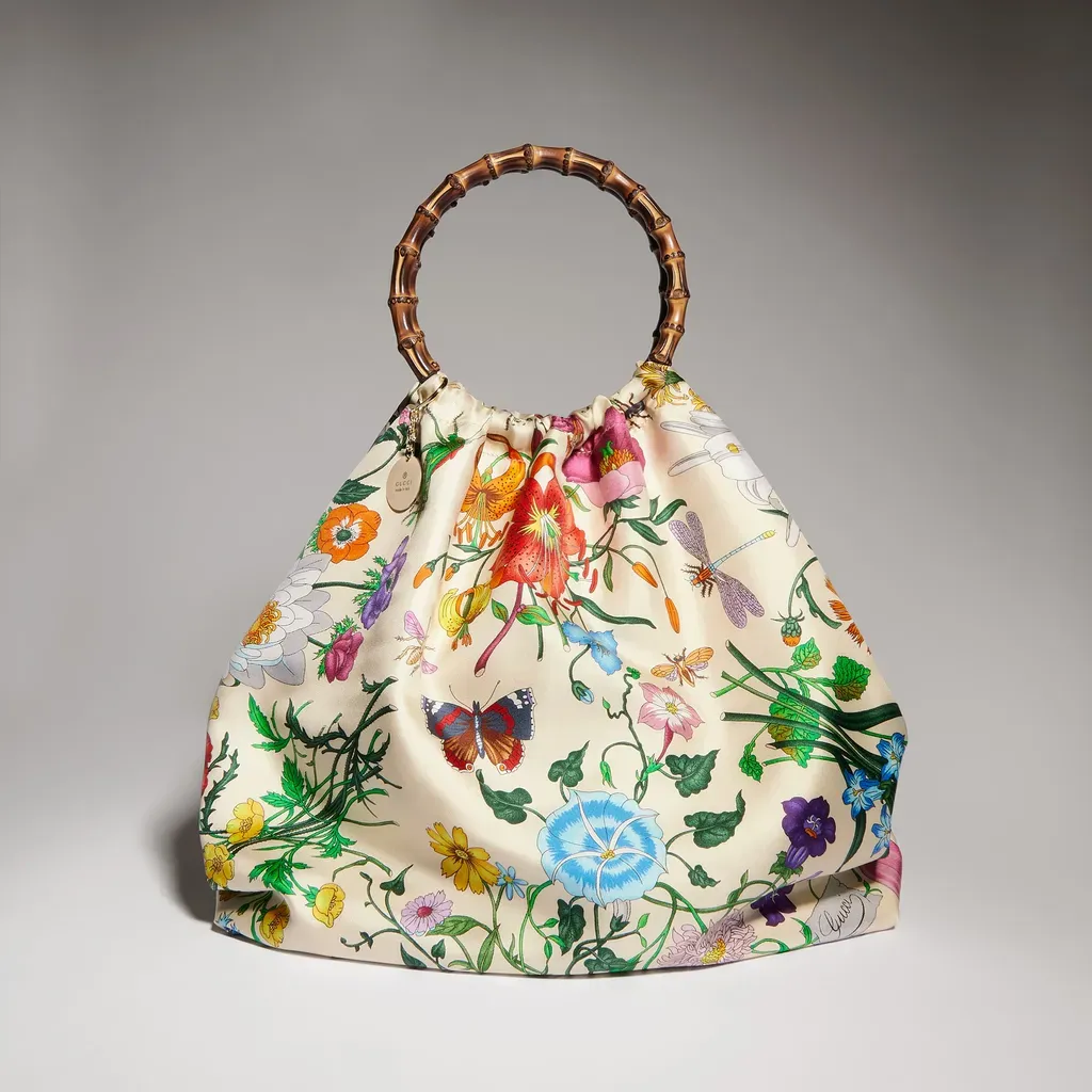 Silk Maxi Tote Bag With Bamboo Handle