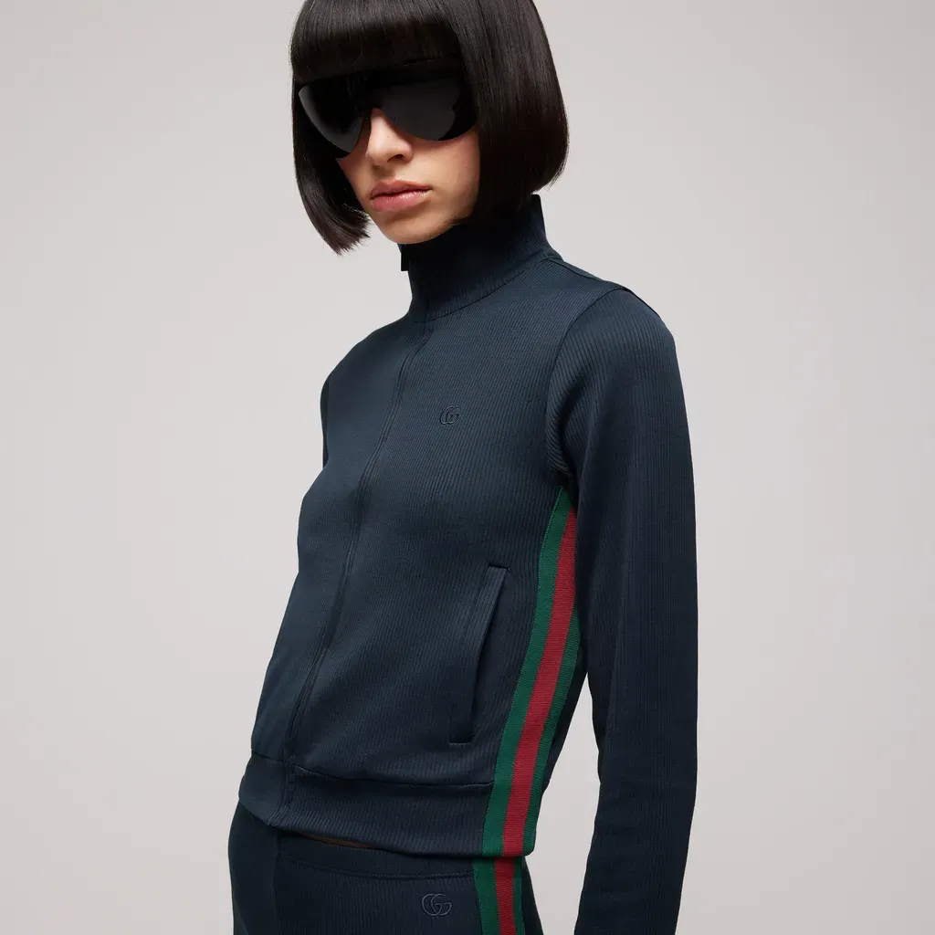 Rib Cotton Jersey Zip Sweatshirt With Web