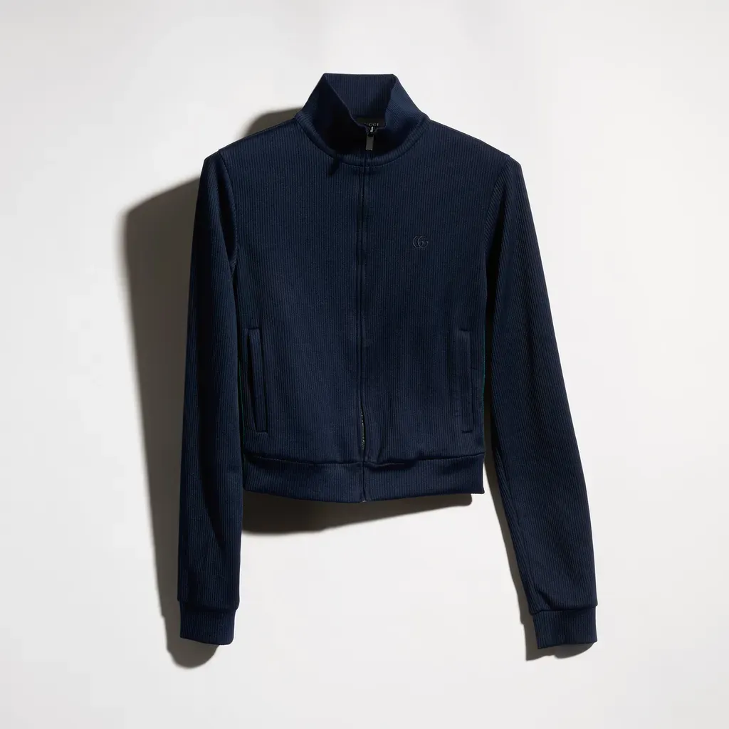 Rib Cotton Jersey Zip Sweatshirt With Web