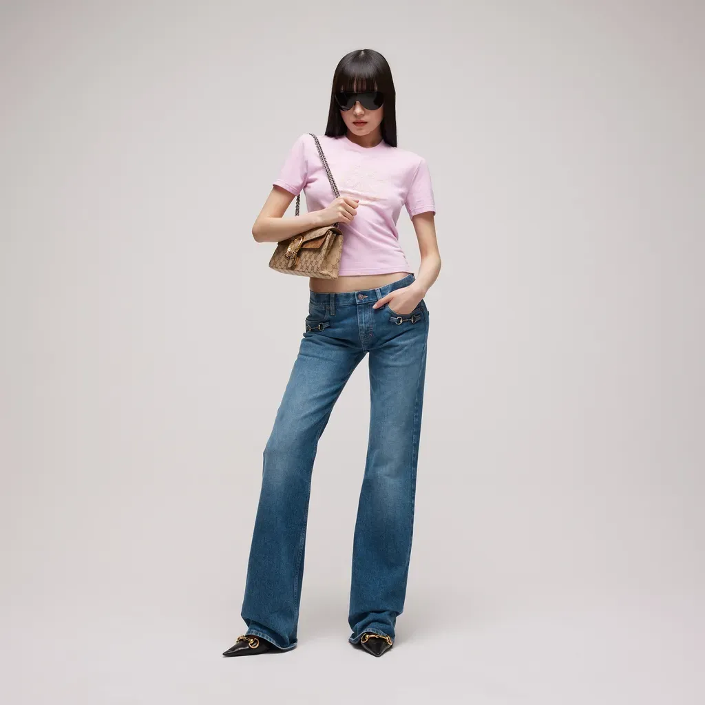 Stretch Cotton Denim With Horsebit