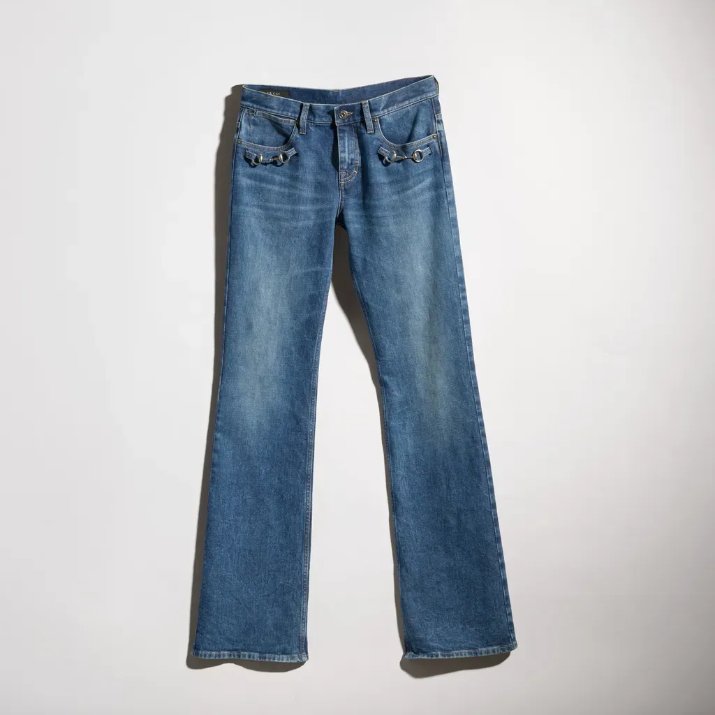 Stretch Cotton Denim With Horsebit