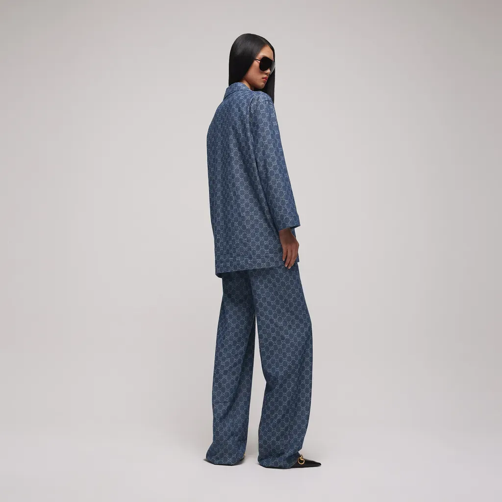 Gg Cotton Denim Jacquard Pants