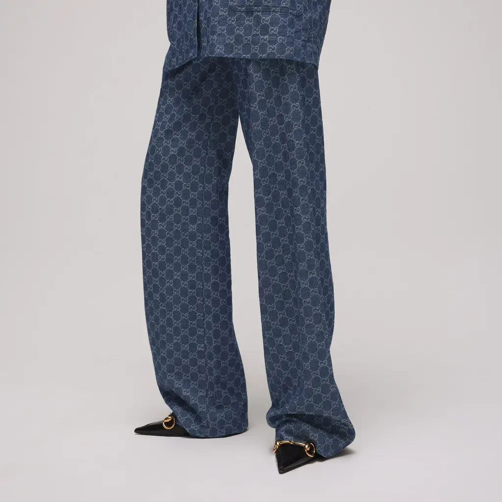 Gg Cotton Denim Jacquard Pants