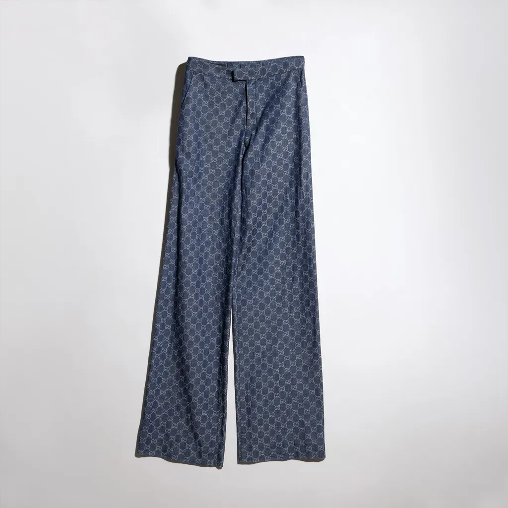 Gg Cotton Denim Jacquard Pants