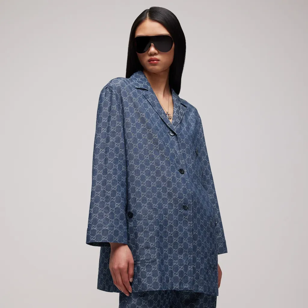 Gg Cotton Denim Jacquard Jacket