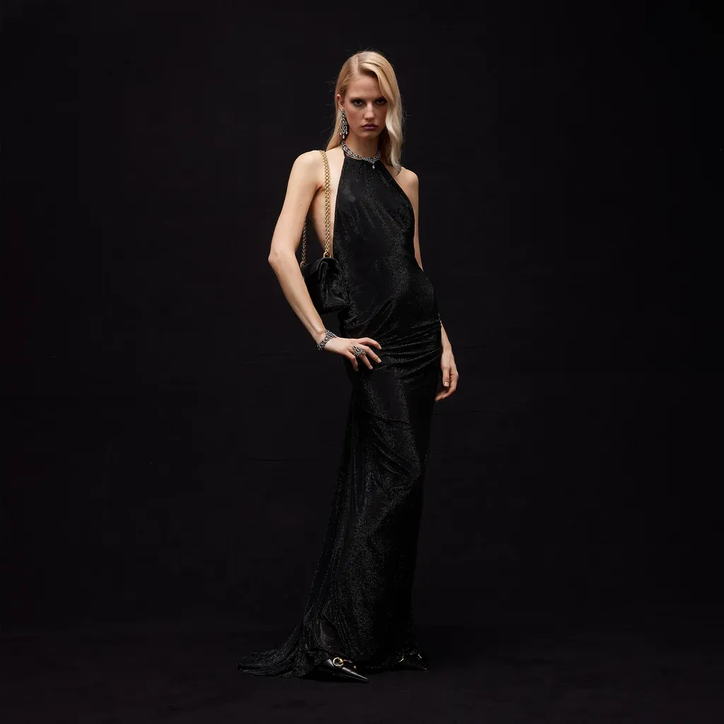 Embroidered Silk Stretch Chiffon Long Dress