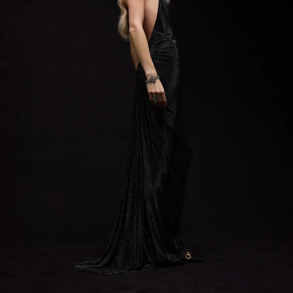 Embroidered Silk Stretch Chiffon Long Dress