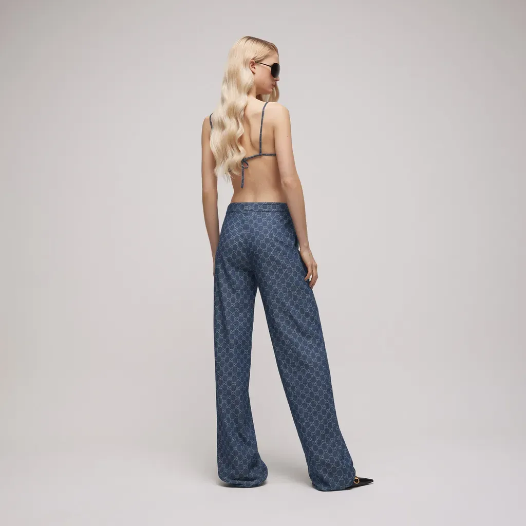 Gg Light Cotton Denim Jacquard Top