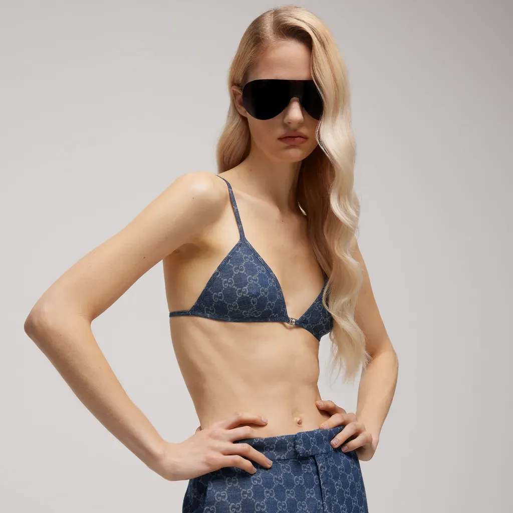 Gg Light Cotton Denim Jacquard Top