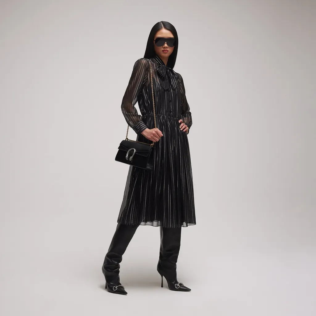 Pinstripe Silk Organza Chemisier Dress